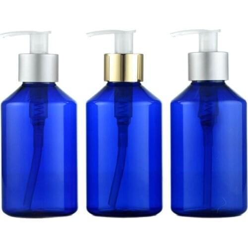 220ML X 24 Blue Empty Cosmetic Lotion Bottle With Dispenser Liquid Soap Pump Plastic Bottle Containers For Shampoo Essential Oil