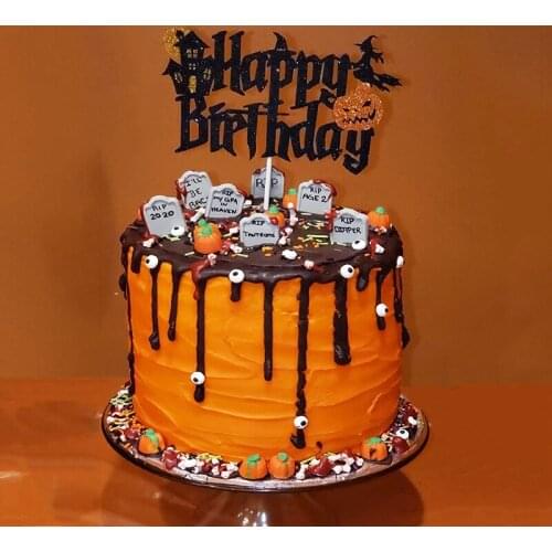 Halloween Cake Topper Castle Ghost Witch Vampire Pumpkin Cake Flags Black Happy Birthday Baby Shower Wedding Party Baking Decor