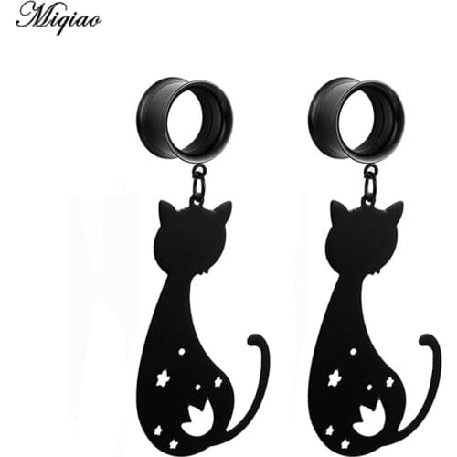 Miqiao 2 Pc Stainless Steel Screw Ear Plugs Tunnel Cat Dangle Ear Gauges Tunnels Stretchers 6-25mm Piercing Body Jewelry