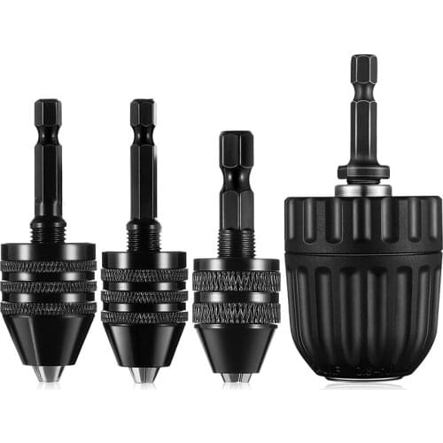 4 Pieces Keyless Drill Chuck Set Drill Chuck Adapter 1/4 Inch Hex Shank Keyless Drill Chuck