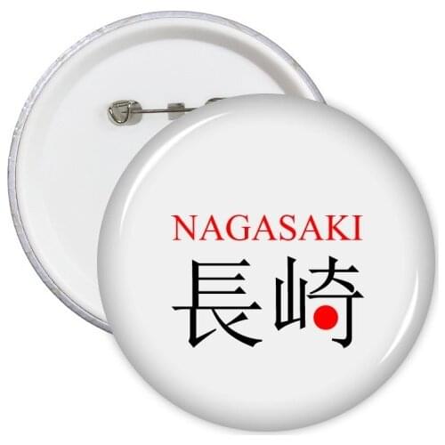 Nagasaki Japaness City Name Red Sun Flag Round Pins Badge Button Clothing Decoration 5pcs Gift