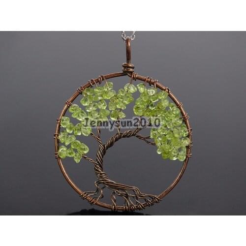 Natural Green Quartz Gems Stone Reiki Chakra Chip Beads Tree of Life Healing Copper Pendant Necklace Jewelry Making 5Sets/Pack