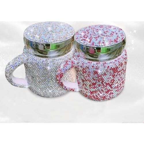 New Fashion Handmade Diamond Ceramic Mug Shiny Crystal Porcelain Travel Coffee Tea Cup Drinkware With Lid Handgrip Women Gifts