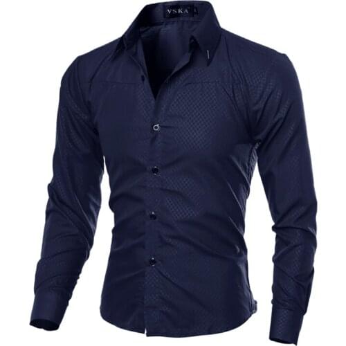 New 2020 Fashion Casual Mens shirts long sleeve shirt diamond lattice code solid color wedding dress shirts Plus Size 5XL