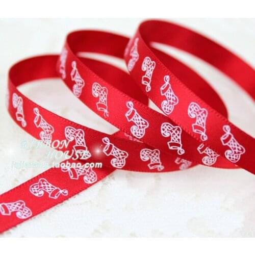 New 3/8" 10mm Red Green Printed Christmas stockings Satin Ribbon Christmas Decorative Gift Packing Wedding Crafts Ribbon 2 Meter