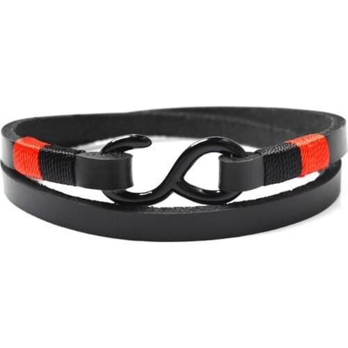 New Woven Black Hook Bracelet Nautical Navy Leather Bracelet Multi-Layer Mens Bracelet