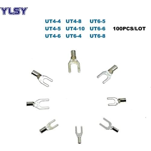 100Pcs Non-insulated Fork Crimp Terminal UT4/6 Electric Spade Naked Terminales Wire Connector Cable 12/10AWG 4/6mm2