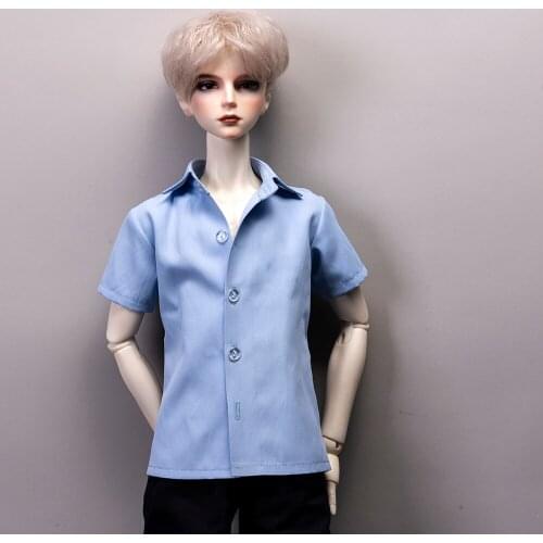 BJD doll clothes suitable for 1-3 1-4 uncle size light blue slim top short sleeve shirt doll accessories