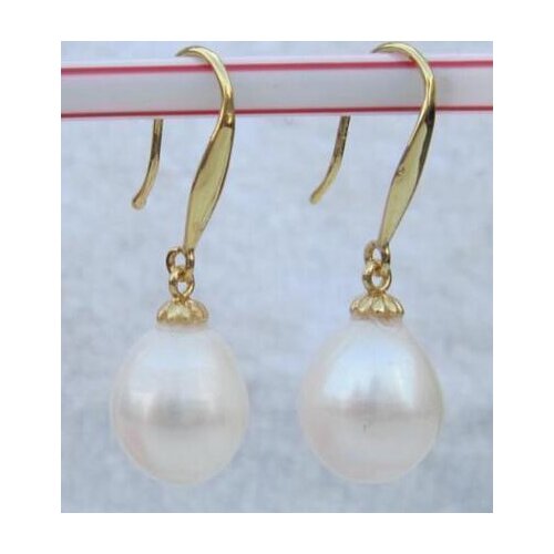 Wholesale price ^^^HUGE AAA 10-12MM NATURAL SOUTH SEA WHITE PEARL EARRINGS