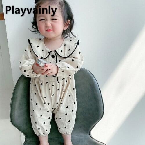 2021 Korean Style Autumn Boys Girls Romper Beige Blue Long Sleeves Dot Peter Pan Collar Corduroy Jumpsuit Newborn Clothes E3598