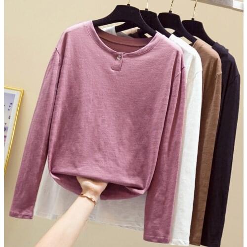 Autumn Long Sleeve T-shirt 2021 Fashion Solid Female White Cotton Women Tshirts Casual Button Tee Shirt Femme P Tops 2021