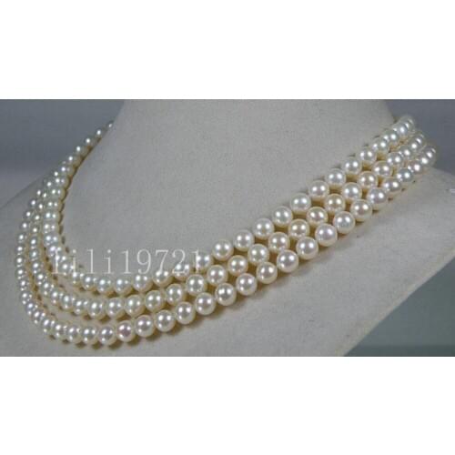 Genuine AAA+ 6.5mm round white akoya pearl necklace 50"