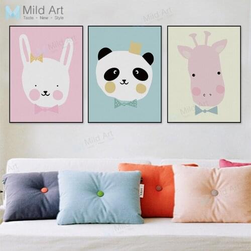 Cute Animals Head Rabbit Panda Hippo Posters and Prints Scandinavian Kids Baby Room Wall Art Pictures Home Decor Canvas Painting