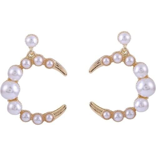 Simple Plain Gold Color Metal Pearl Hoop Earrings Fashion Big Circle Hoops Statement Earrings for Women Party Jewelry