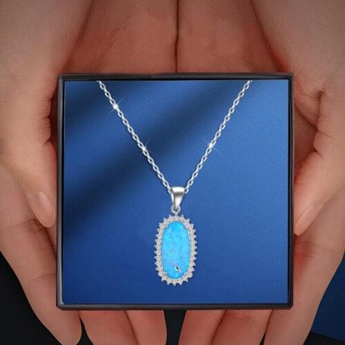 ROLILASON Brand Unique Design Luxury Fashion Jewelry Blue Fire Opal Zircon Necklace Pendants for Women OP607