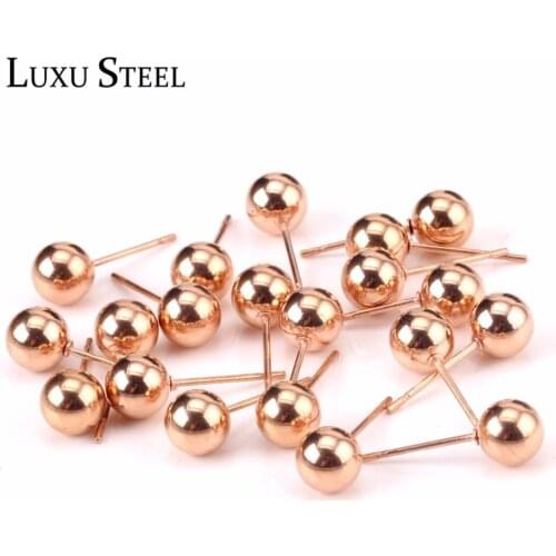 LUXUSTEEL Rose Gold Earrings Women men Stainless Steel 10Pair/Card Round Ball Stud Earrings Fashion Jewelry Brinco Wedding Gift