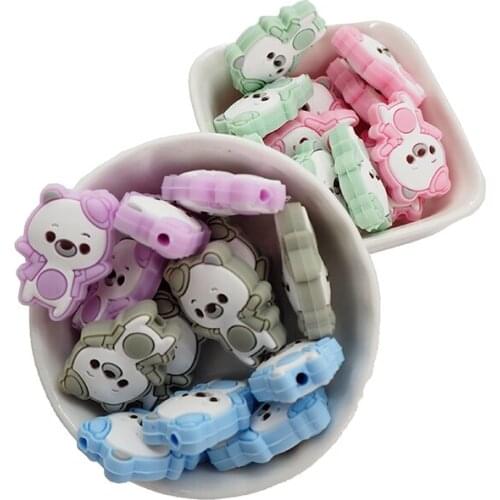 Chenkai 10PCS BPA Free Silicone Dancing Bear Beads Animal Loose Beads For DIY Baby Nursing Pacifier Necklace Gift Accessories