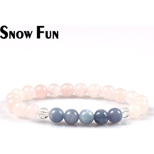 Snow Fun Women' Favorite 8mm Pink and Blue Chalcedony Beads Bracelet Jewelry