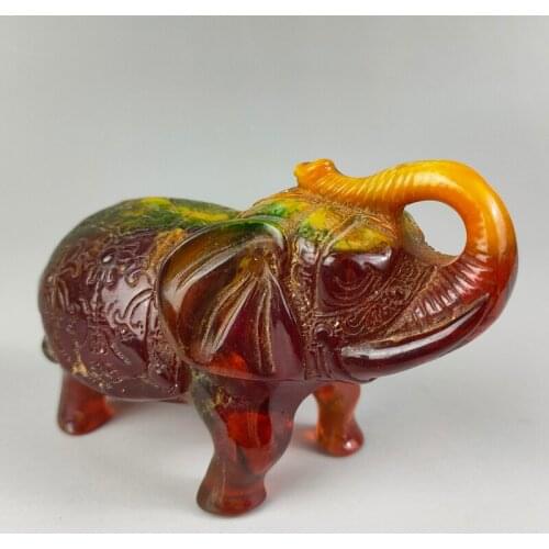 Elaborate Interesting Rare Chinese Collection Home Decoration Gift Amber Resin Elephant Statue Craft