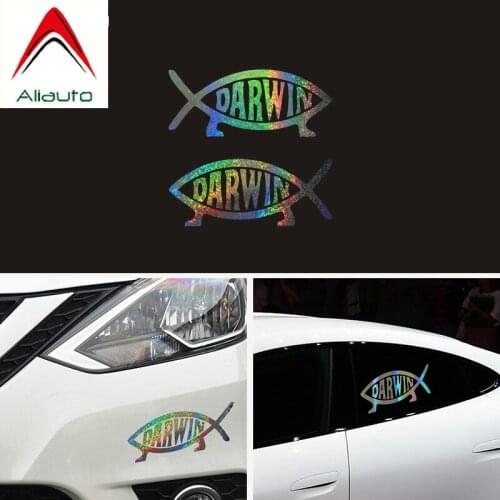 Aliauto Personality Creative Car Sticker Darwin Fisch Auto Motorcycle Sticker Reflective Decal Vinyl Automobile Styling,13cm*5cm