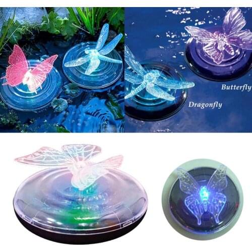 LED Outdoor Lights Path Lamp Solar Pond Light Floating New Dragonfly Motion Sensor Gift Colorful Butterfly Heads Garden Decor