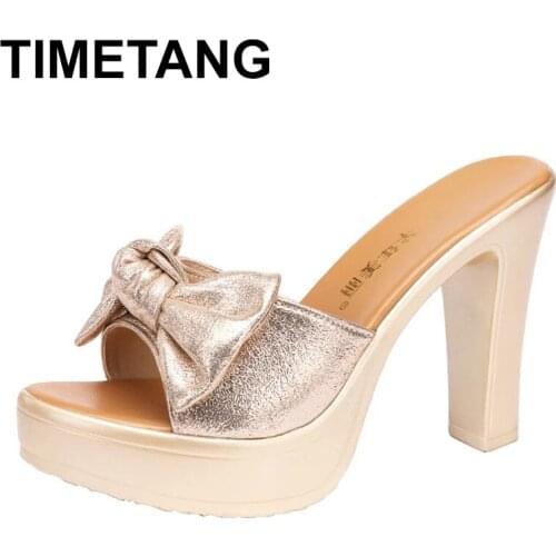 TIMETANG Big Size Rubber Flip Flops House Slippers Platform Square heel Shoes Women Heels Pantofle Slides Fashion Hawaiian Block