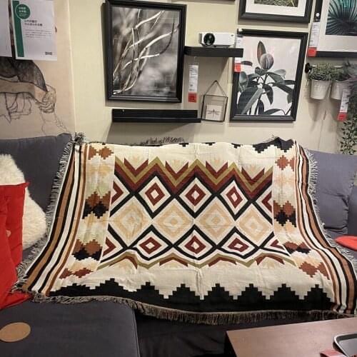 Morocco Geometric Knitted Throw Retro Ethnic Style Bedroom Sofa Bed Chair Blanket Slipcover Outdoor Travel Picnic Camping Carpet
