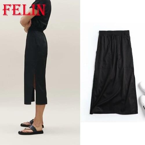 FELIN Za Women Solid Za Black Skirts Summer Elastic waist High Waist Chic Vintage Skirts Female Casual Styles Faldas Mujer