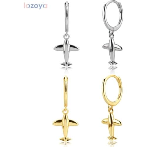 LOZOYA 925 Sterling Silver Slim Aircraft Women Piercing Drop Earring 2021 Party Wedding Luxury Jewelry For Pendiente