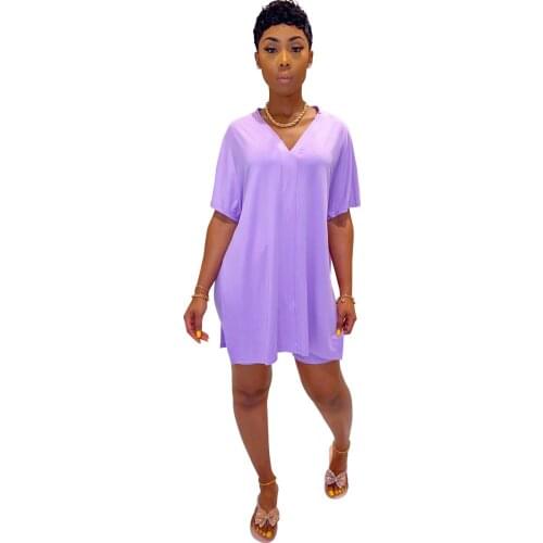 Womens Suit Solid V-neck Bat Sleeve Two-piece Suit Crop Tops and Shorts Loose Casual Outfits for Sex Summer Women Clothing