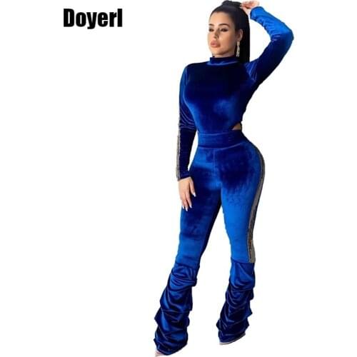 Sexy 2 Piece Pants Sets Women Festival Clothing Sequin Patchwork Top and Pants Party Velvet Tracksuit Winter Two Piece Women Set