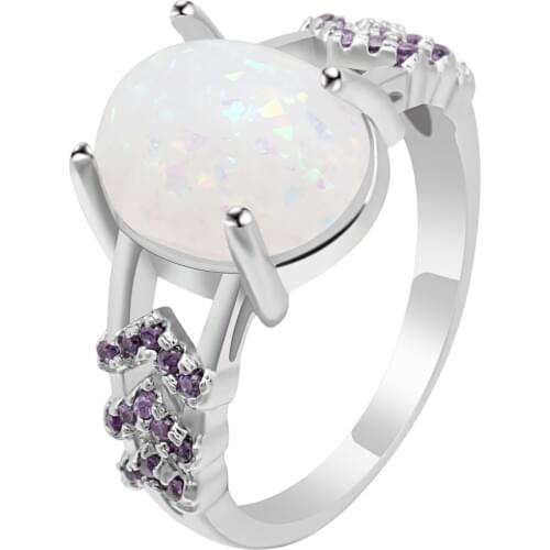 Fashion Wedding Ring Female Purple Cubic Zirconia Claw Bead Opal Ring Jewelry Womens Engagement Ring For Bridal Accessories