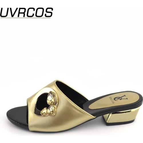 Golden Slippers Summer Italian Shoes Without Comfortable PU Leather Comfortable Pumps Wholesales Good Price for Shoes African
