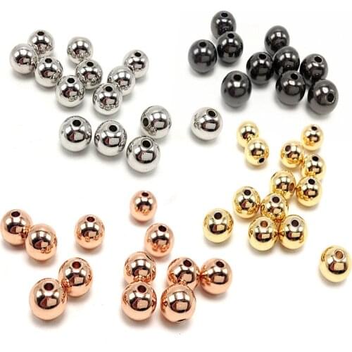 100% Stainless Steel Bead For Jewelry Making 3/4/5/6/8mm Metal Round Beads 1.5mm Hole Wholesale 100pcs