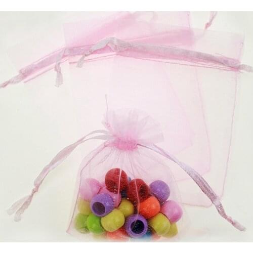 13*18cm 50pcs Pink Gift Bags For Jewelry/wedding/christmas/birthday Yarn Bag With Handles Packaging Organza Bags