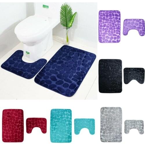2PCs/Set Bathroom Toilet Rug Mat Non Slip Extra Mat Suction Grip With Rubber Backing Funnel Cobblestone Bath Anti-slip Carpet