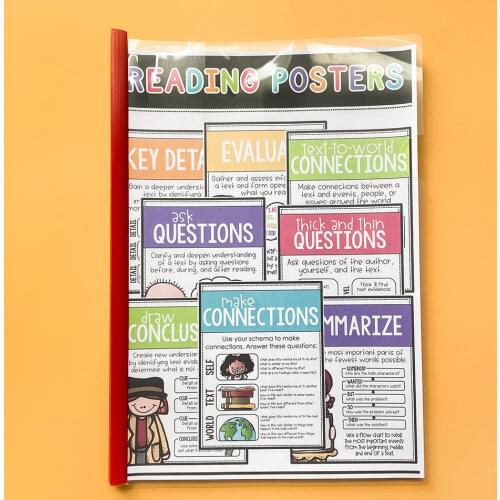 40 PCS Reading Comprehension Strategies and Skills Book English Workbook for Kids learning Classroom School Educational Posters