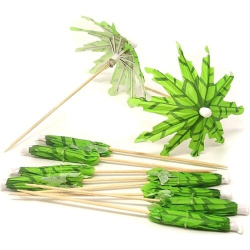 Free Shipping 50PCS Green Tropical Coconut Palm Tree Paper Umbrellas Cocktail Parasol Picks Cupcake Toppers Picks, Pack of 50