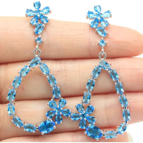 38x12mm Stunning Created Rich Blue Violet Tanzanite Gift For Ladies Wedding Silver Earrings