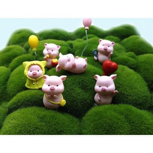 6pc Cute Pig Animal Model Decoration Figurine Home Decor Miniature Toy Craft Garden Fairy Ornament DIY Accessories