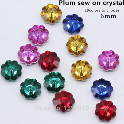 72p 6mm middle hole plum flower button beads gem stones crystal glass flatback sew on rhinestones jewels for Garment Decoration
