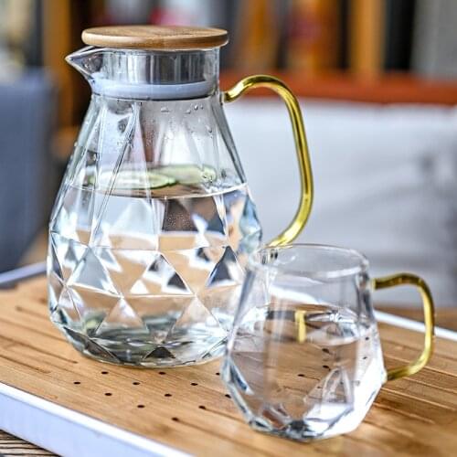 Diamond water bottle explosion-proof high temperature resistant large capacity glass water bottle household juice jug
