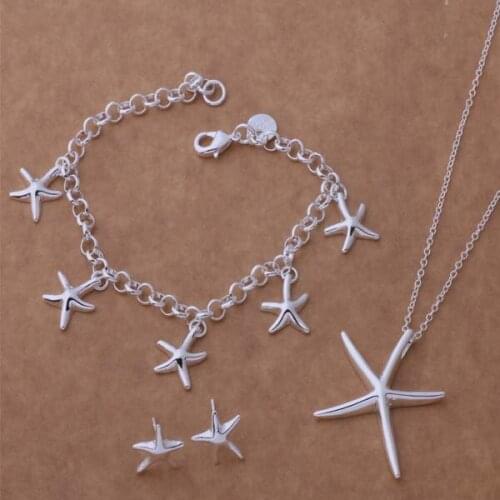 AS085 Lucky Silver Color 925 Jewelry Sets For Women Bracelet 124 + Necklace 281 + Earring 280 /bgbajxia Aebaivia