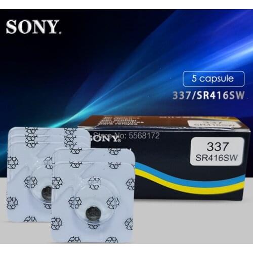 5pcs FOR SONY Original New Single grain Watch battery 337 SR416SW Silver 1.55V button cell battery for watch LED Headphone