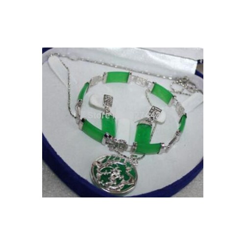 Free Shipping Wholesale Price Green Chrysoprase pendant Errings Bracelet set --No box