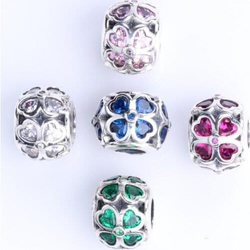 Bewill Genuine 925 sterling silver Four-leaf clover beads Charm fit original bracelet DIY Jewelry