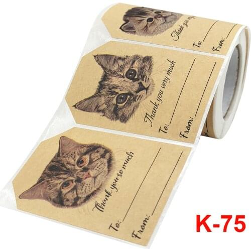 Thank You Very Much sticker rolls Kawaii packaging Gift sealing stickers office stationery 250pcs/roll 50x75mm Cute CAT