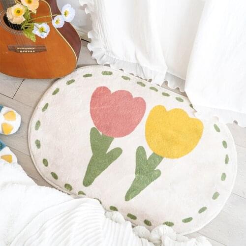 Floral Bedroom Mat Fluffy Carpet Cat Egg Area Floor Door Rug Anti Slip Pad Home Office Studio Kids Room Spring Decor