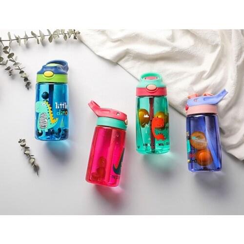 Children Cartoon straw Cup plastic water bottles 4 colors available