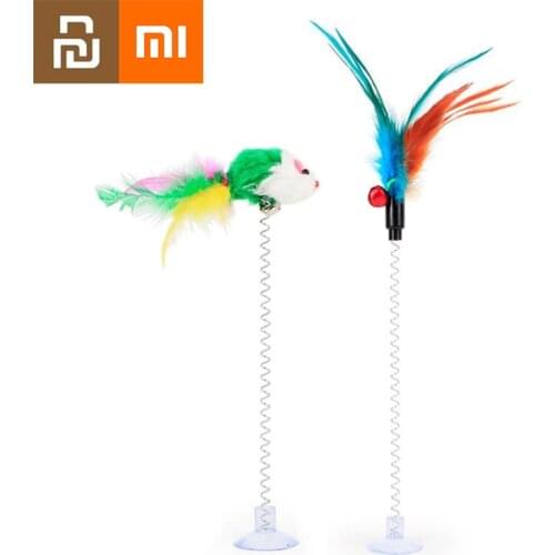 Xiaomi Cats Toy Funny Interactive Suction Spring Cat Feather Wand Cat Teaser Pet Interactive Favor Random Color Pets Supplies MI
